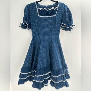 Vintage Partners Please Malco Modes 70’s Square Dance Dress Size 12 Navy White